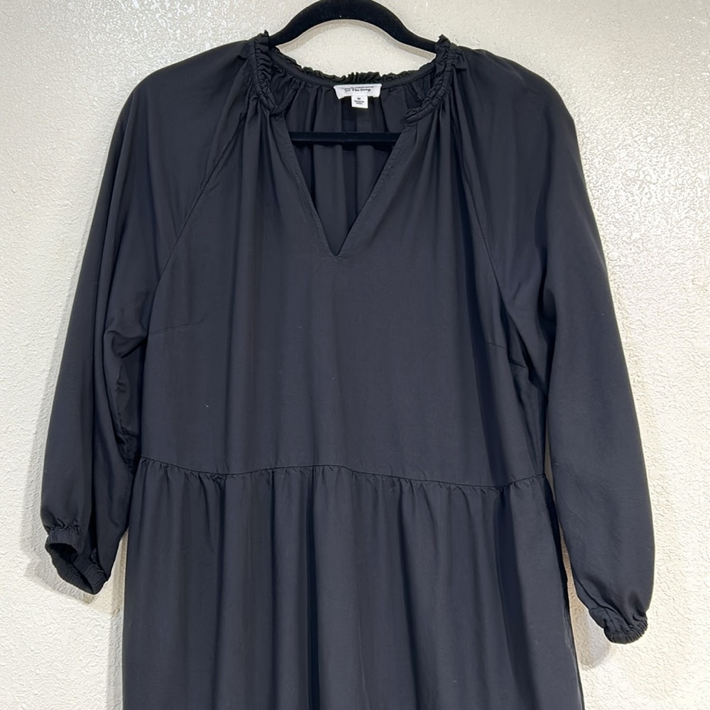 THE DROP CARALYNMIRAND MINI DRESS BLACK RUFFLE NECK TIERED BELL SLEEVE Sz MD - Picture 6 of 10